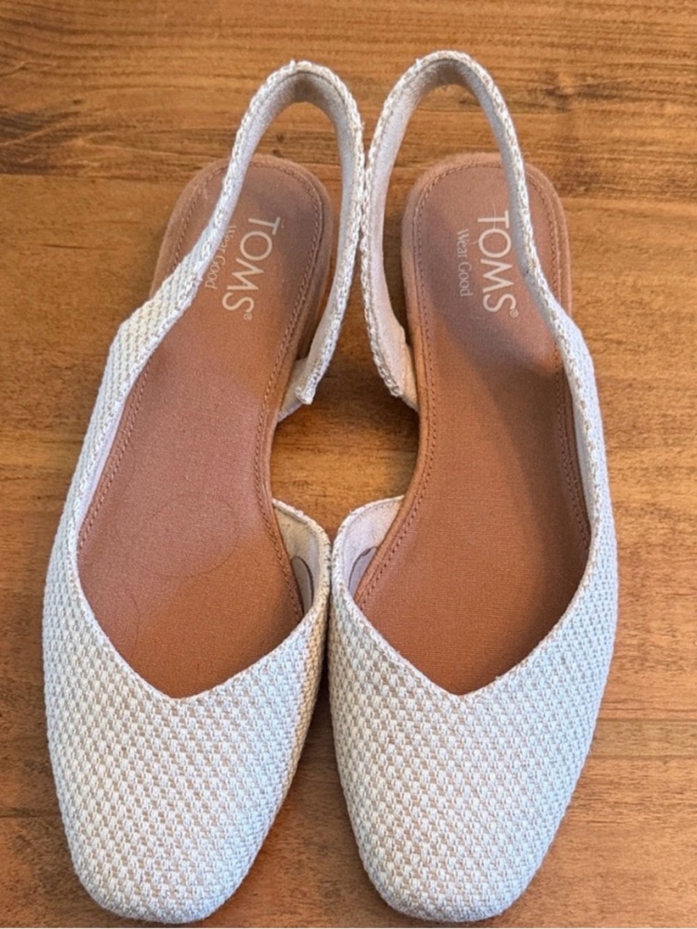 TOMS Cream Textured Slingback Flats 8